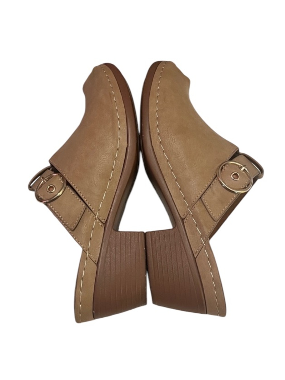 Atalina Women’s Tan Closed Toe Clog Faux Leather Buckle Strap Heel Mules 41 8.5